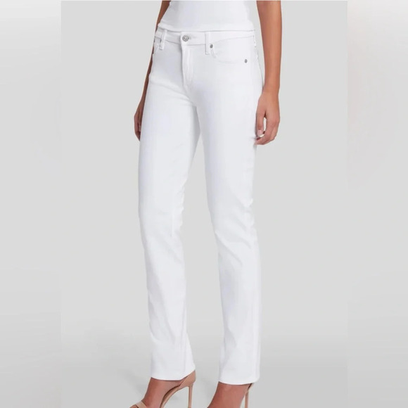 7 for All Mankind Slim Illusion Kimmie Straight Jean in Luxe White - Picture 1 of 10